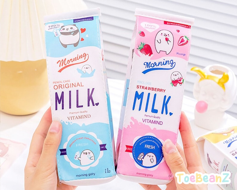 Kawaii Milk Carton Pencil Case Kawaii Stationery Back To School Supplies Office Supply Leather Korean Aesthetic Anime Manga Japan kitsch image 3