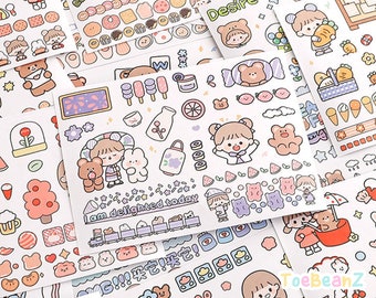 Cute Kawaii Sticker Book Sheets - Mystery Sticker Sheet Bundle - Scrapbooking, Journaling, Diary Stickers, Ephemera, DIY Memo, Papercrafts