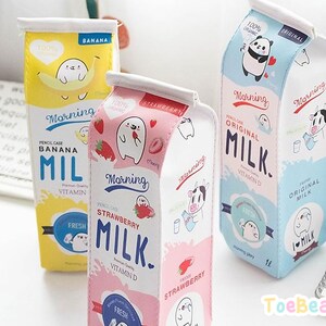 Kawaii Milk Carton Pencil Case Kawaii Stationery Back To School Supplies Office Supply Leather Korean Aesthetic Anime Manga Japan kitsch image 5