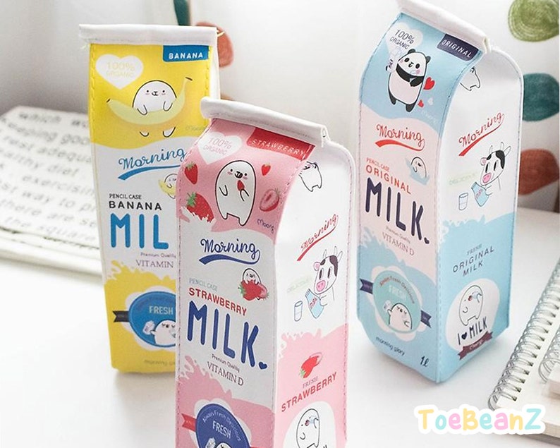 Kawaii Milk Carton Pencil Case Kawaii Stationery Back To School Supplies Office Supply Leather Korean Aesthetic Anime Manga Japan kitsch image 5