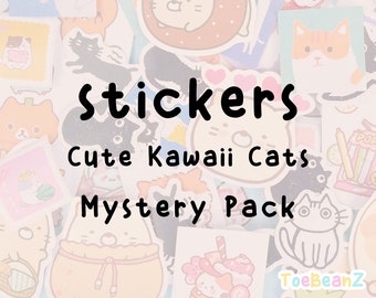 Cute Cat Stickers Bundle - Mystery Sticker Pack - Kawaii Cat Stickers - Grab Bag Book Lucky Dip Planner Accessories Journaling Ephemera