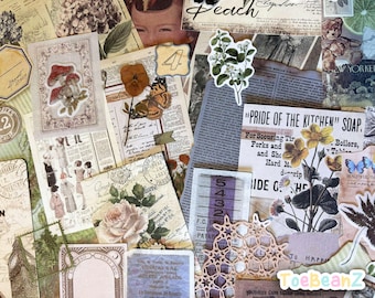 Vintage Scrapbook Ephemera Kit: Junk Journal Paper, Stickers Bundle