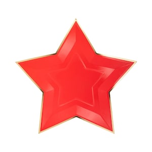 Red Star Shaped Gold Foil Plate, Patriotic Celebration, 4th of July BBQ, American Birthday Party, Red Plate