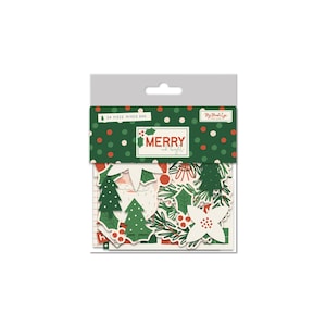 Merry and Bright Scrapbooking Mixed Bag, Christmas Scrapbooking Pieces, Set of 54 Christmas Die-Cut Pieces, Holiday Scrapbooking Supplies