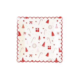 Christmas Scatter Scalloped Plates, Christmas Plates, Holiday Party Plates, Christmas Party Plates, Christmas Dinner Plates, White Plate