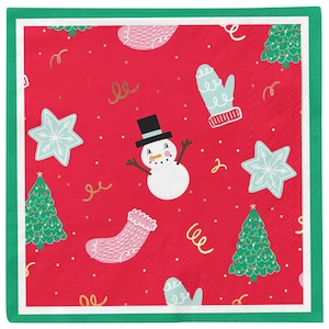 Deck the Halls Cocktail Napkins, Christmas Cocktail Napkins, Holiday Party Napkins, Christmas Beverage Napkins, Snowman Napkins
