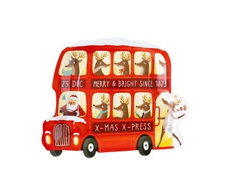 Reindeer Bus Shaped Plates, Santa and Reindeer Plates, Fun Party Plates, Christmas Party Plates, Die-Cut Christmas Plates, Santa Plates