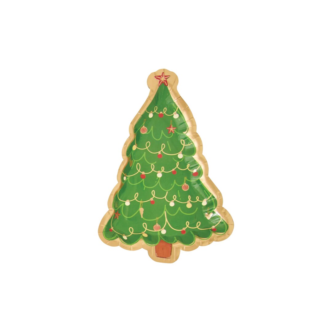 Holly Jolly Diecut Paper Christmas Tree Plates, Christmas Tree Shaped