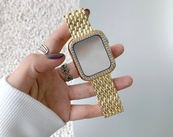Luxury Gold Bracelet for Apple Watch Ultra 49mm 45mm 42mm 41mm 40mm 38mm Wrist Strap Women Metal Series 9 8 7 6 5 4 3 2 1