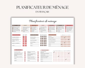 Huishoudplanner, in het Frans, bewerkbaar canvas, schoonmaaklijst, schoonmaakchecklist, lijst met huishoudelijke taken, ADHD-planner