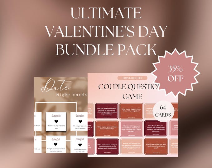 Featured listing image: Valentine's Day Bundle Pack, Date Night Jar & Couple Questions Game, Gift For Him, Gift For Her