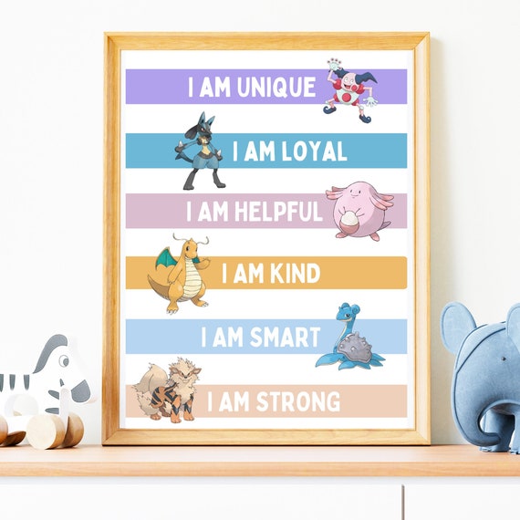 Pokemon Affirmation Poster Printable, Positive Kids Room Decor, Pokemon PRINTABLE Wall Art for Nursery, Bedroom, Preschool, Pokemon gift