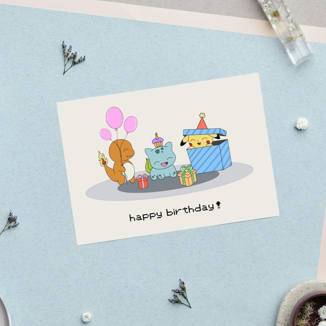 Minimalistic Pokemon Birthday Card Digital Download Pokemon Birthday