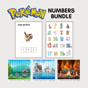 Paquete de números de Pokémon / Rompecabezas de números de Pokémon imprimibles, Hoja de trabajo, Póster / Montessori, preescolar, actividad de Pokémon imprimible en el aula