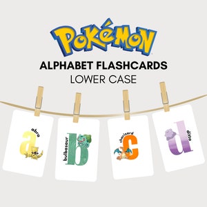 Tarjetas imprimibles con letras minúsculas del abecedario de Pokémon / Tarjetas imprimibles para la educación en el hogar de Pokémon para guarderías preescolares / Tarjetas didácticas con las letras del abecedario del aula de Pokémon