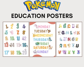 Pokemon Educational Posters Printable, Educational Pokemon PRINTABLE Wall Art for Nursery, School, Bedroom, Back to School, Pokemon gift