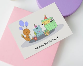 ミニマルなポケモンの誕生日カード | デジタルダウンロードのポケモンの誕生日カード | シンプルなポケモンの誕生日カード | 印刷可能なポケモンの誕生日カード