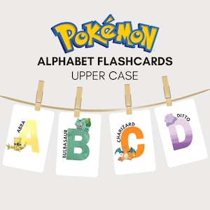 Cartões ABC com tema Pokémon para impressão | Alfabeto do berçário pré-escolar para impressão do Pokémon Homeschool | Flashcards Pokémon Classroom Letter ABCs