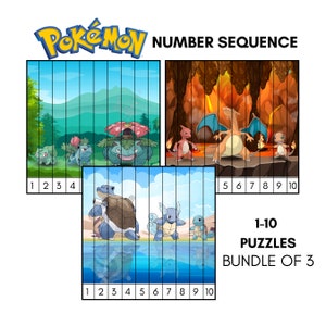 Rompecabezas de secuencia de números de Pokémon / Rompecabezas de Pokémon imprimible / Montessori, preescolar, actividad de Pokémon imprimible en el aula