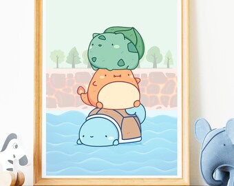 Pokemon Chubby Starters Nursery Wall Poster Printable, Pokemon Printable Wall Art, Pokemon Decor Wall Art, Pokemon DIGITAL DOWNLOAD