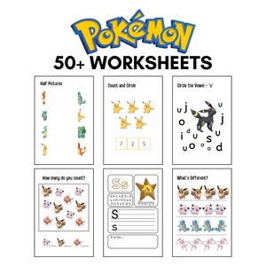 Más de 50 hojas de trabajo imprimibles para aprender Pokémon / Hojas de trabajo imprimibles para la educación en el hogar sobre Pokémon para preescolares: alfabeto y conteo / Hojas de trabajo para el aula de Pokémon