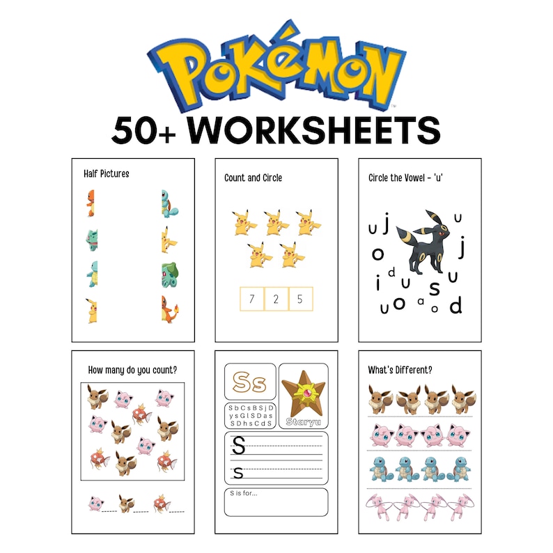 50 Pokemon Learning Printable Worksheets Pokemon Homeschool - Etsy