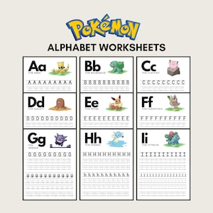 Hojas de trabajo del alfabeto preescolar de Pokémon, hojas de trabajo de preescolar de Pokémon, hojas de trabajo de letras imprimibles de práctica de letras, educación en el hogar