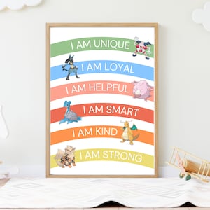 Pokemon Affirmation Poster Printable, Positive Kids Room Decor, Pokemon PRINTABLE Wall Art for Nursery, Bedroom, Preschool, Pokemon gift
