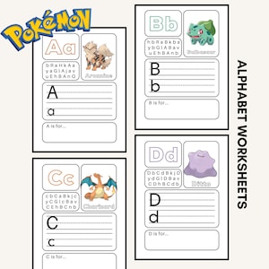 Hojas de trabajo del alfabeto de Pokémon preescolar, Hojas de trabajo preescolar de Pokémon, Sonidos de letras Hojas de trabajo de letras imprimibles Hojas de trabajo de educación en el hogar de Pokémon