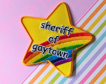 Sheriff of Gaytown Star Shaped Embroidered Iron On Sew Patch