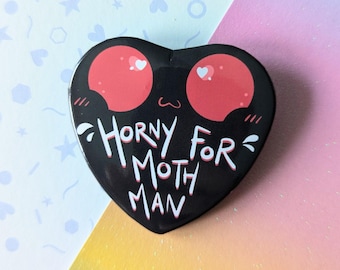 Spicy Mothman Enjoyer Heart Shaped Badge