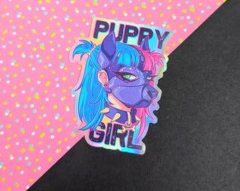 Alternative Femme Pup Hood Mask Holographic 8cm Vinyl Sticker