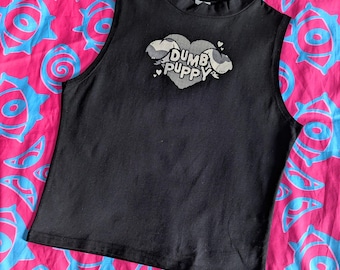 Dumb Puppy High Neck Vest Crop Top Screen Printed Unisex Shirt