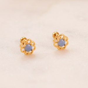 Juego de pendientes con forma de flor de circonita azul de titanio, sin deslustre, de grado de implante, resistentes al agua, de titanio, pendientes, pendientes minimalistas