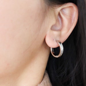 Titanium Leaf Carved Hoop Earrings, Non Tarnish Earrings, Implant Grade Titanium Waterproof Earrings, Vintage Style Earrings, Minimal