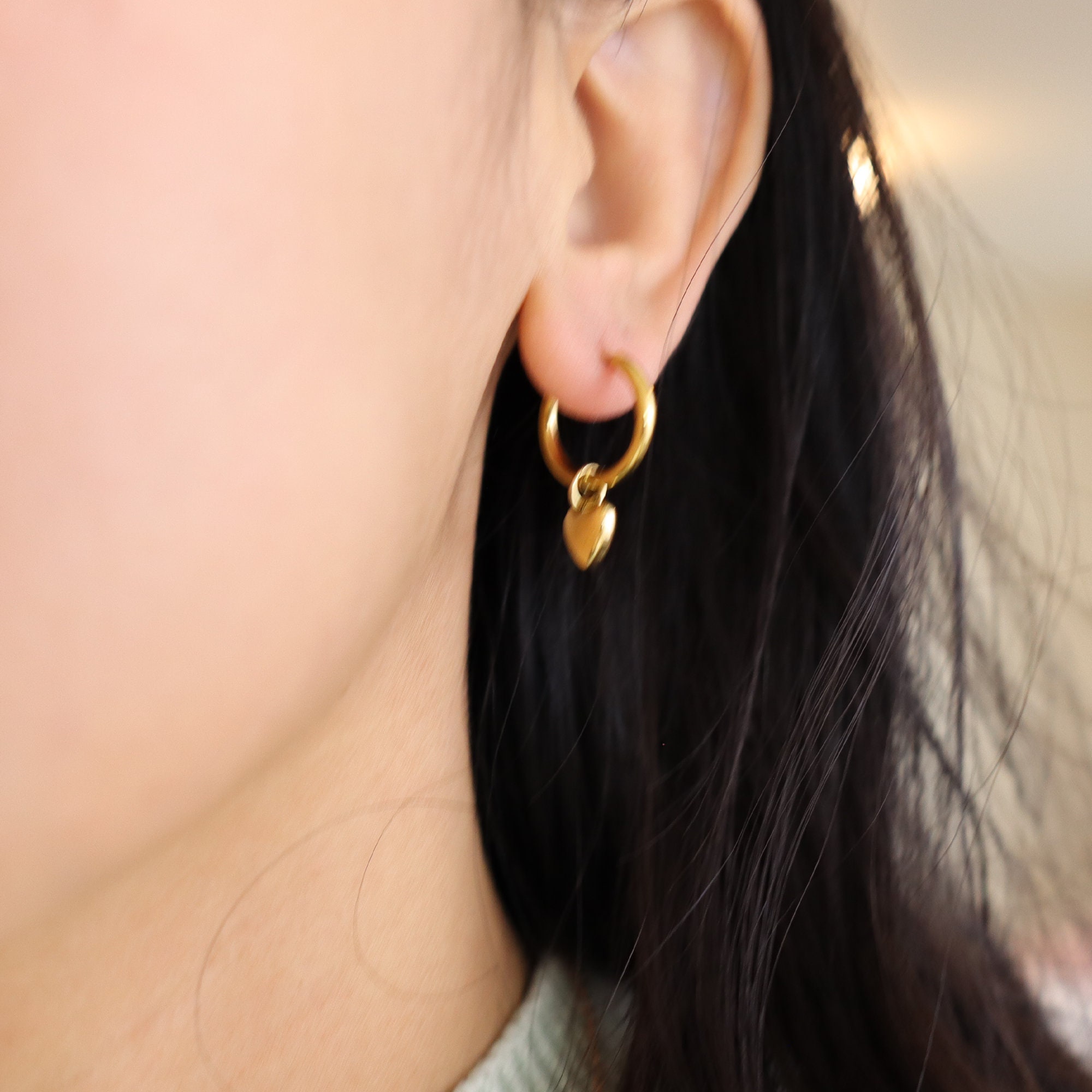 【TATIANA】Heart dangle Hoop Earring Designer fashion, Seoul-fully created | W Concept