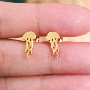Titanium Jellyfish Stud Earrings, Non Tarnish, Butterfly push back, Hypoallergenic, Implant Grade Waterproof Earrings, Minimalist, Fruit
