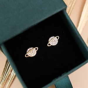 Titanium CZ Galaxy Ball Screw Back Stud Earrings, Non Tarnish, Implant Grade Titanium Waterproof Earrings, Vintage Style, Minimalist