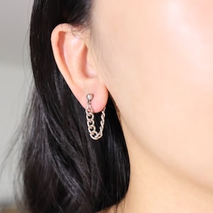 Titanium Back Chain Earrings, Non Tarnish, Implant Grade Titanium Waterproof Earrings, Vintage Style Earrings, Minimalist