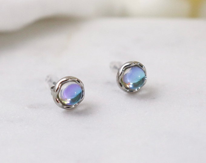 Titanium Moonstone Stud Earrings, Non Tarnish Earrings, Implant Grade Titanium Waterproof Earrings, Vintage Style Earrings, Minimal Earrings