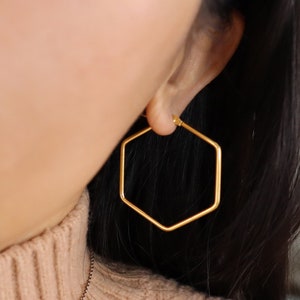 Titanium 4cm Hexagon Hoop Earrings, Non Tarnish Earrings, Implant Grade, Waterproof, Vintage Style Earrings, Minimal Earrings
