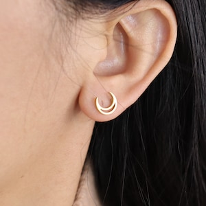 Titan Mond Ohrstecker, nicht trübe Ohrringe, wasserdichte Titan Ohrringe, Vintage-Stil Ohrringe, Minimal Ohrringe