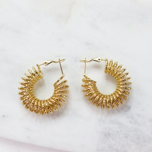 Titanium 3D Lightweight Hoop Earrings, Gold Plated, Hypoallergenic, Implant Grade Titanium Waterproof, Vintage Style, Minimal