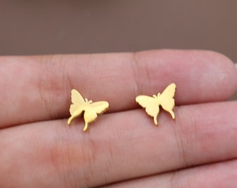 Titanium Butterfly Stud Earrings, Gold Silver Non Tarnish Earrings, Implant Grade Titanium Waterproof, Vintage Style Earrings, Minimal