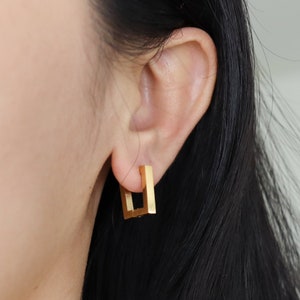 Titanium Square Hoop Earrings, Gold Plated, Hypoallergenic, Implant Grade Titanium Waterproof, Vintage Style, Minimal