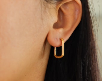 Titanium Rectangular Hoop Earrings, Non Tarnish Earrings, Implant Grade, Waterproof, Vintage Style Earrings, Minimal Earrings