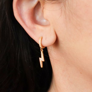 Titanium Lightning Zircon Huggies Hoop Earrings, Non Tarnish Earrings, Implant Grade Titanium Waterproof, Vintage Style, Minimal
