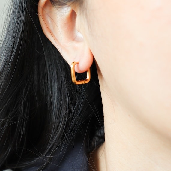 Titanium Square Hoop Earrings, Minimalist Vintage Style
