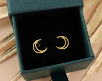 Brincos de titânio com formato de lua vazada, joias minimalistas hipoalergênicas.