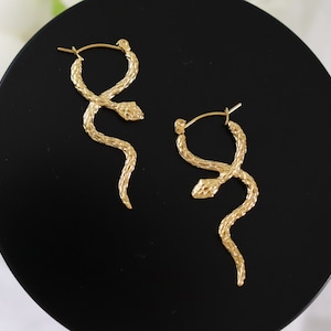 Titanium Snake Hoop Earrings, Non Tarnish Earrings, Implant Grade, Waterproof, Vintage Style Earrings, Minimal Earrings